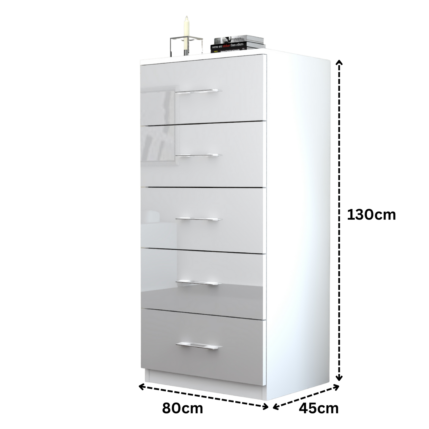 Riga 5 Drawers Chest | COLOR: White | SIZE: 60cm , 80cm 