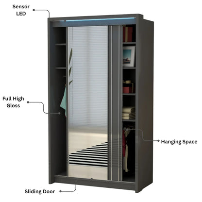 Porto 2 Doors Wardrobe | COLOR: Dark Gray | SIZE: 125cm
