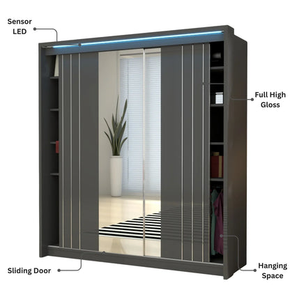 Porto 2 Doors Wardrobe | COLOR: Dark Gray | SIZE: 165cm