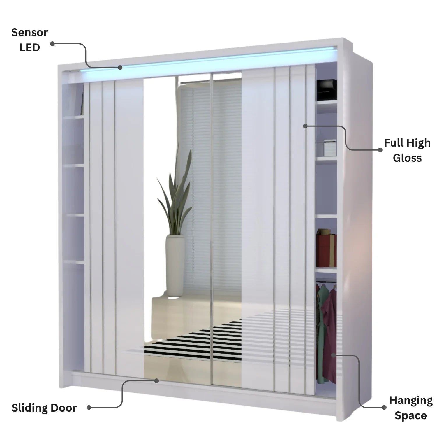 Porto 2 Doors Wardrobe | COLOR: White | SIZE: 165cm