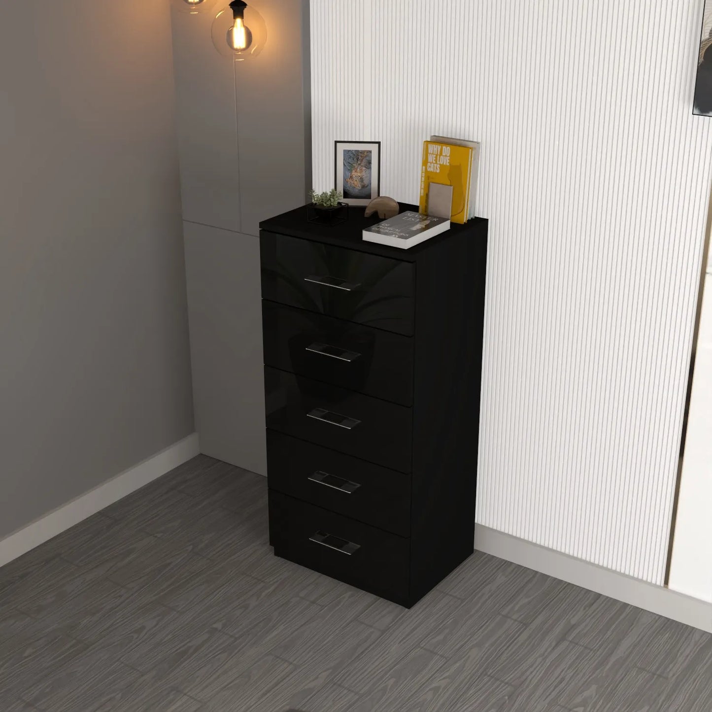 Riga 5 Drawers Chest | COLOR: Black | SIZE: 60cm , 80cm 
