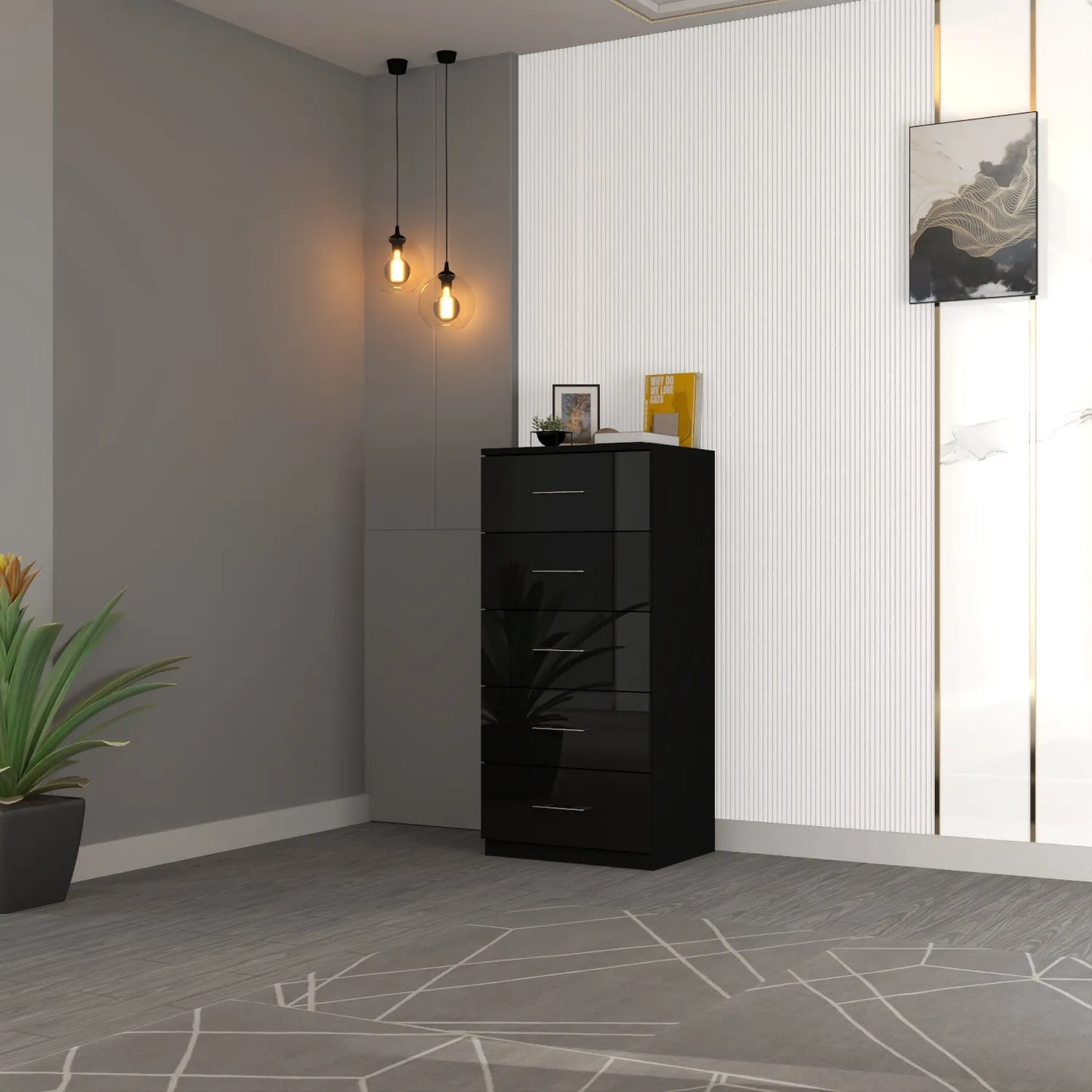 Riga 5 Drawers Chest | COLOR: Black | SIZE: 60cm , 80cm 