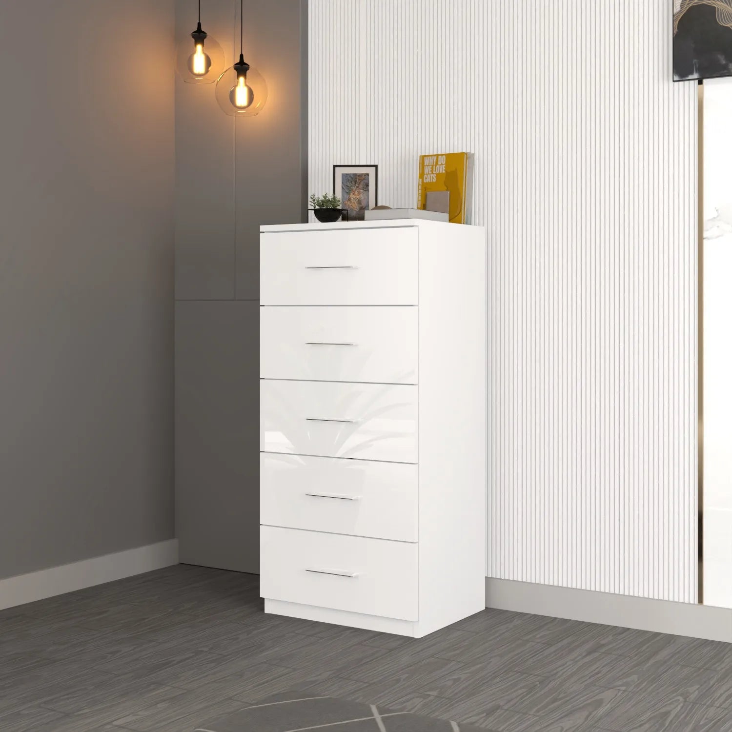 Riga 5 Drawers Chest | COLOR: White | SIZE: 60cm , 80cm 
