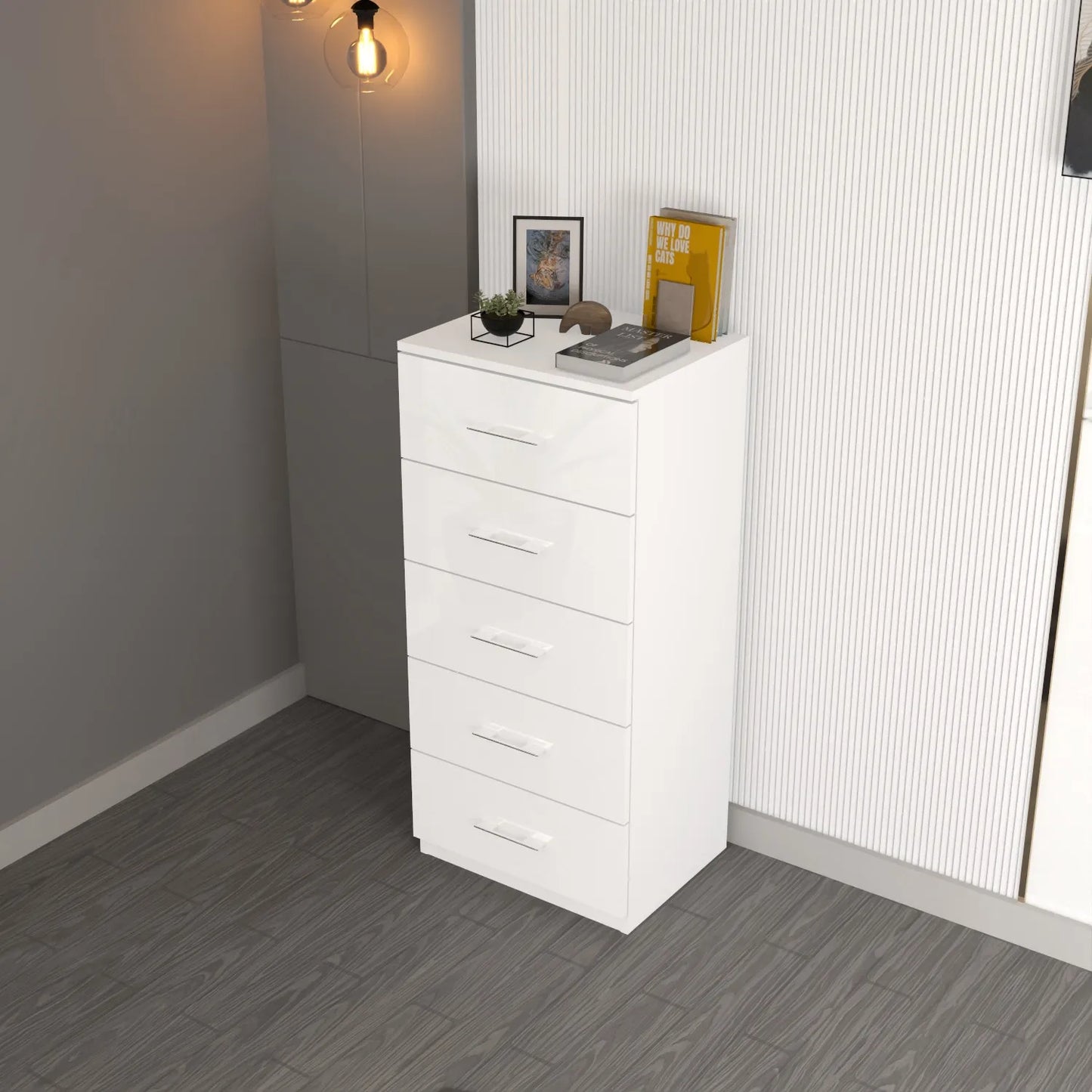 Riga 5 Drawers Chest | COLOR: White | SIZE: 60cm , 80cm 