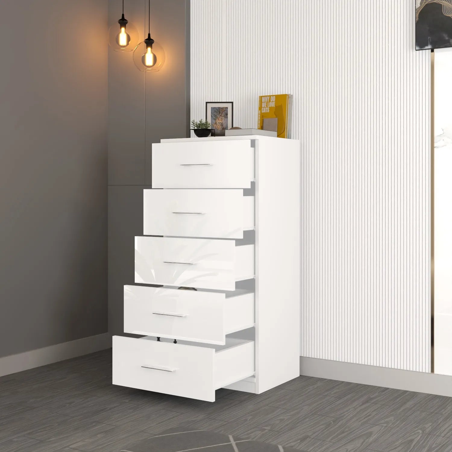 Riga 5 Drawers Chest | COLOR: White | SIZE: 60cm , 80cm 