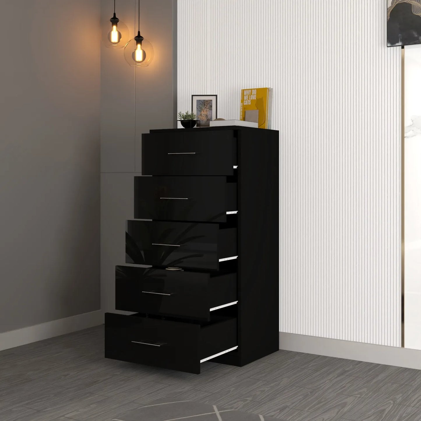 Riga 5 Drawers Chest | COLOR: Black | SIZE: 60cm , 80cm 