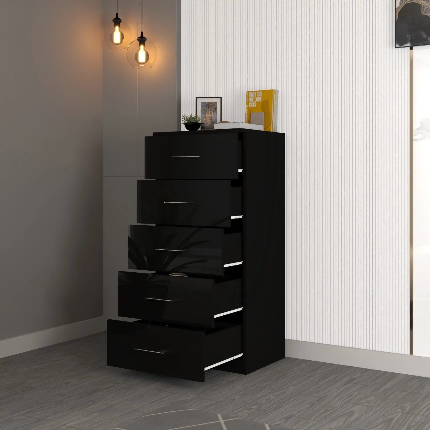 Riga 5 Drawers Chest | COLOR: Black | SIZE: 60cm , 80cm 