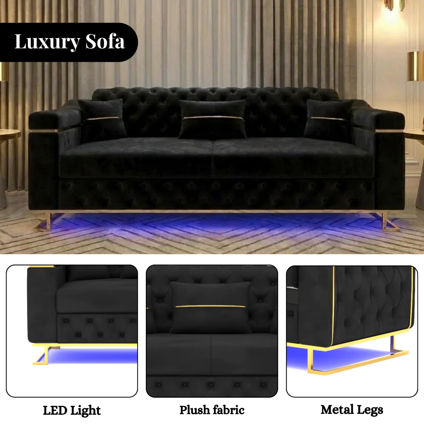 3+2 Seater Black