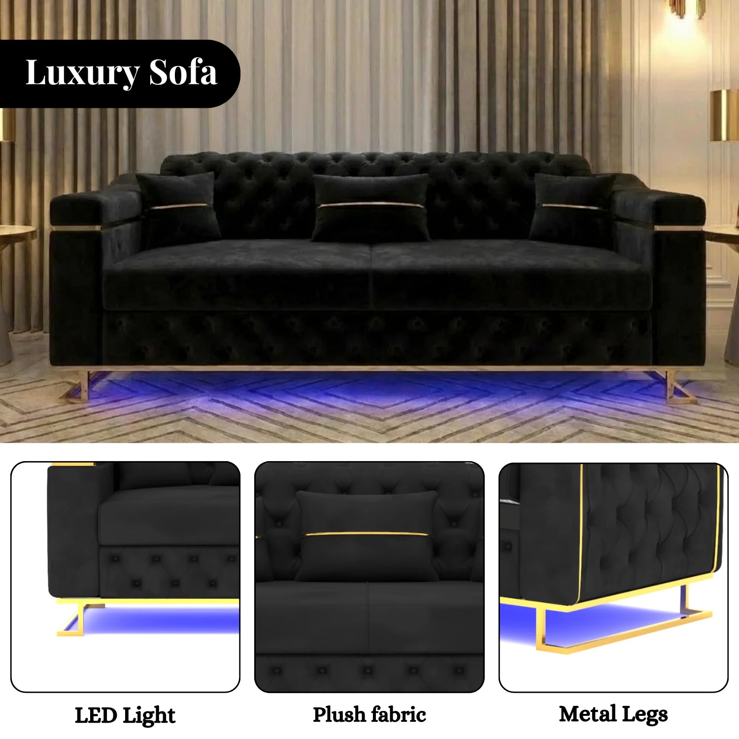 3+2 Seater Black