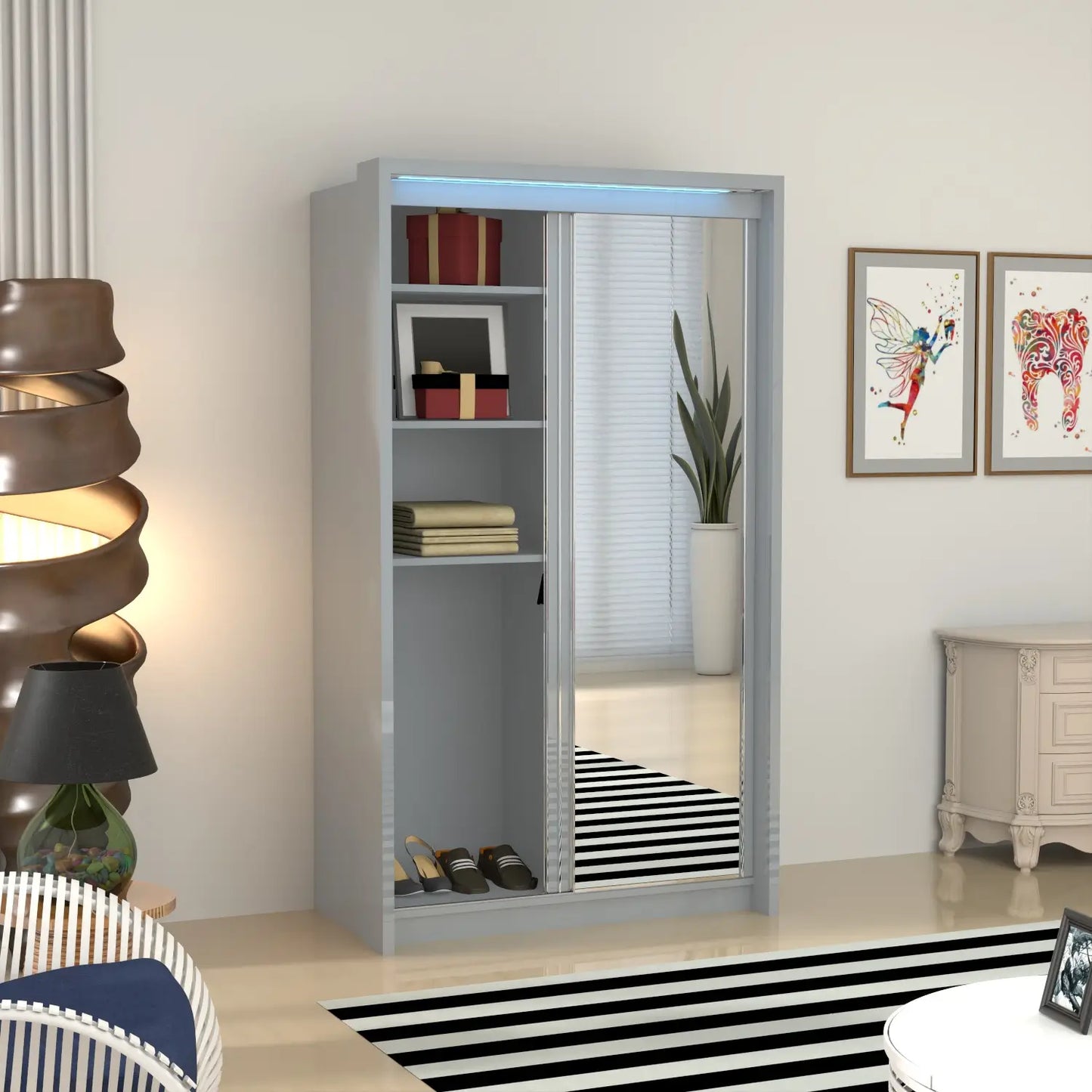 Porto 2 Doors Wardrobe | COLOR: Grey | SIZE: 125cm