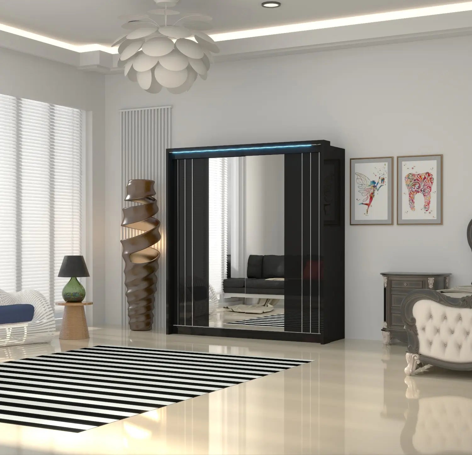 Porto 2 Doors Wardrobe | COLOR: Black | SIZE: 165cm