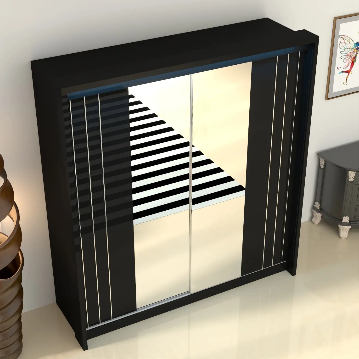 Porto 2 Doors Wardrobe | COLOR: Black | SIZE: 165cm
