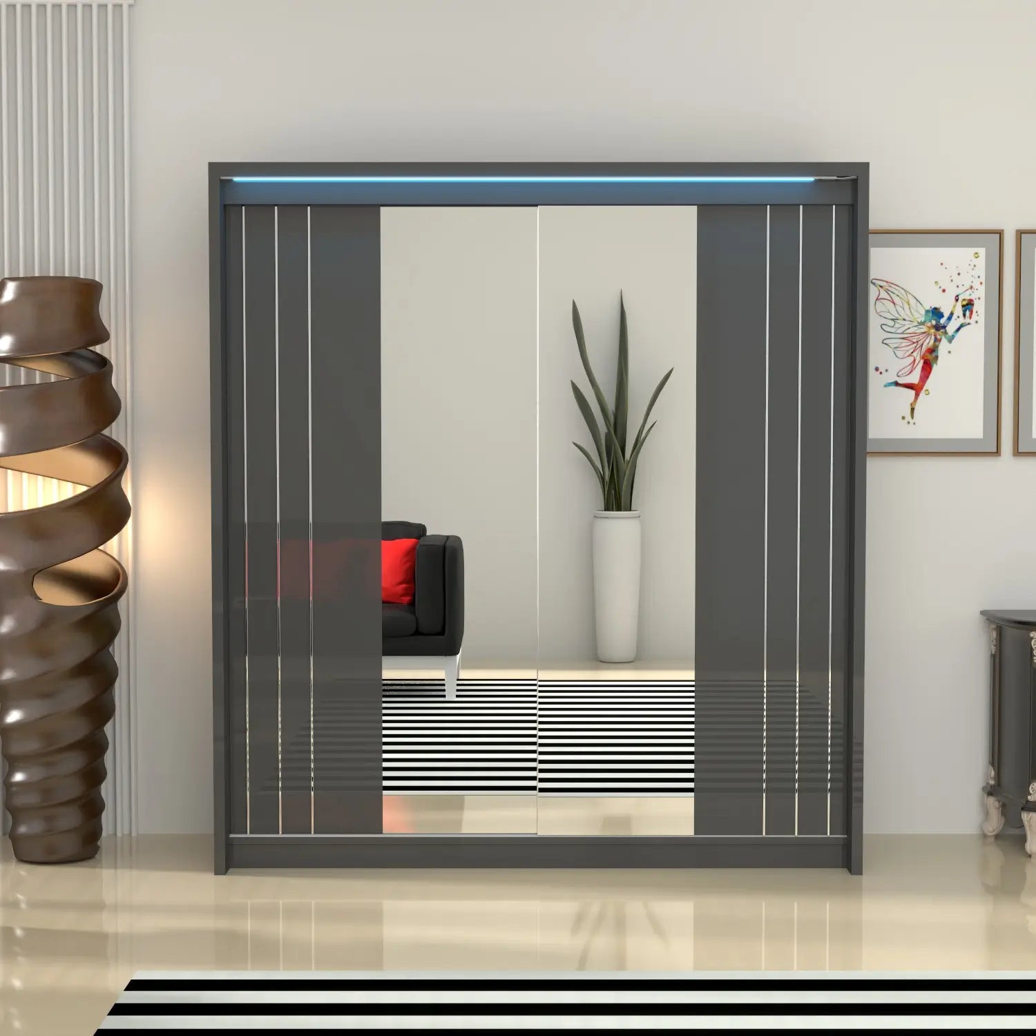 Porto 2 Doors Wardrobe | COLOR: Dark Gray |  SIZE: 165cm