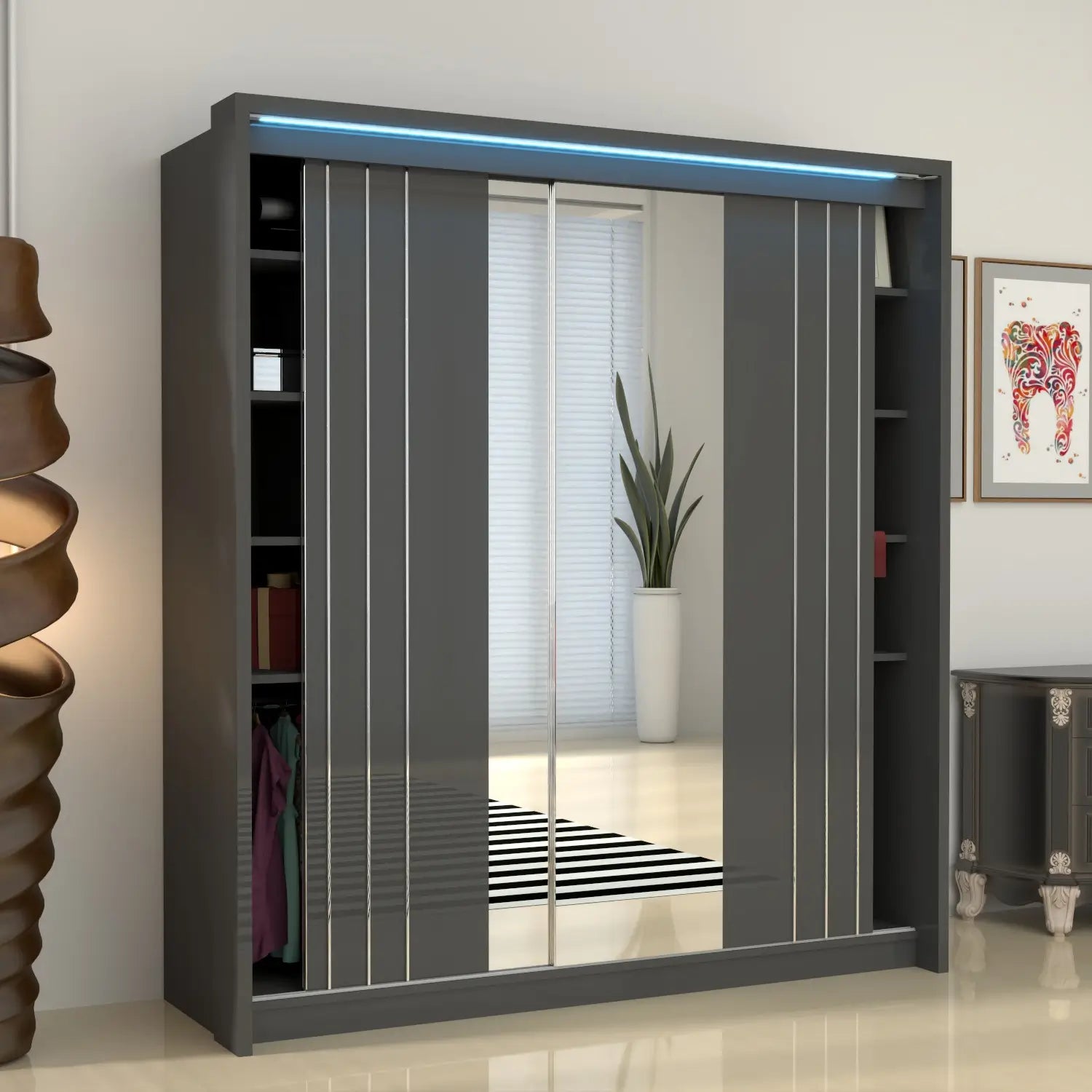 Porto 2 Doors Wardrobe | COLOR: Dark Gray |  SIZE: 165cm