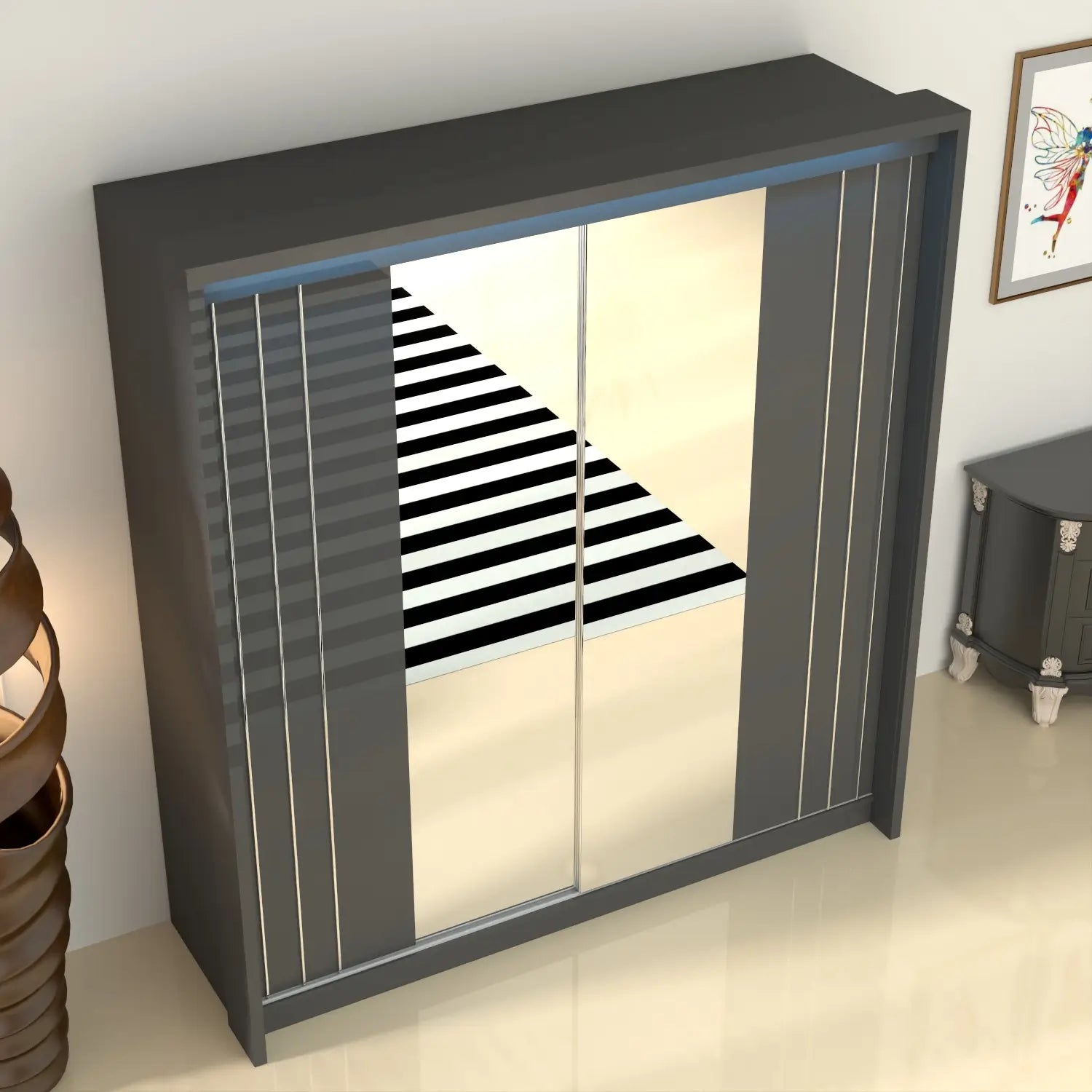 Porto 2 Doors Wardrobe | COLOR: Dark Gray |  SIZE: 165cm