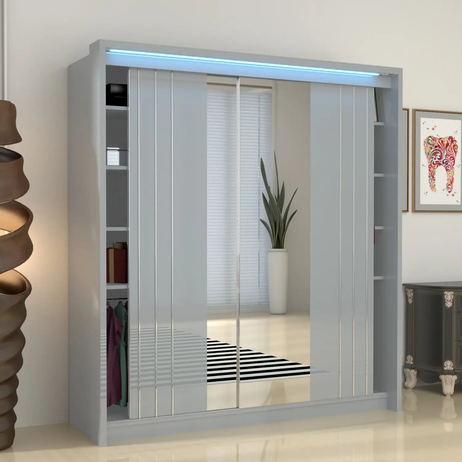 Porto 2 Doors Wardrobe | COLOR: Grey |  SIZE: 165cm