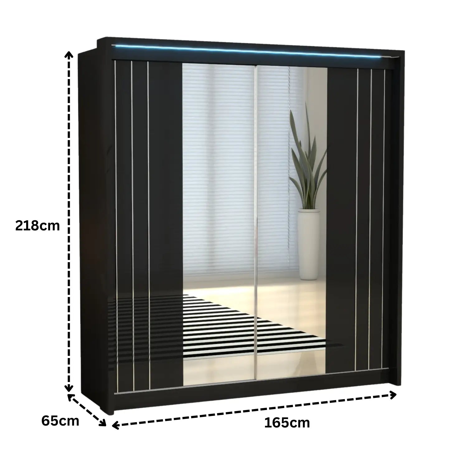 Porto 2 Doors Wardrobe | COLOR: Black | SIZE: 165cm