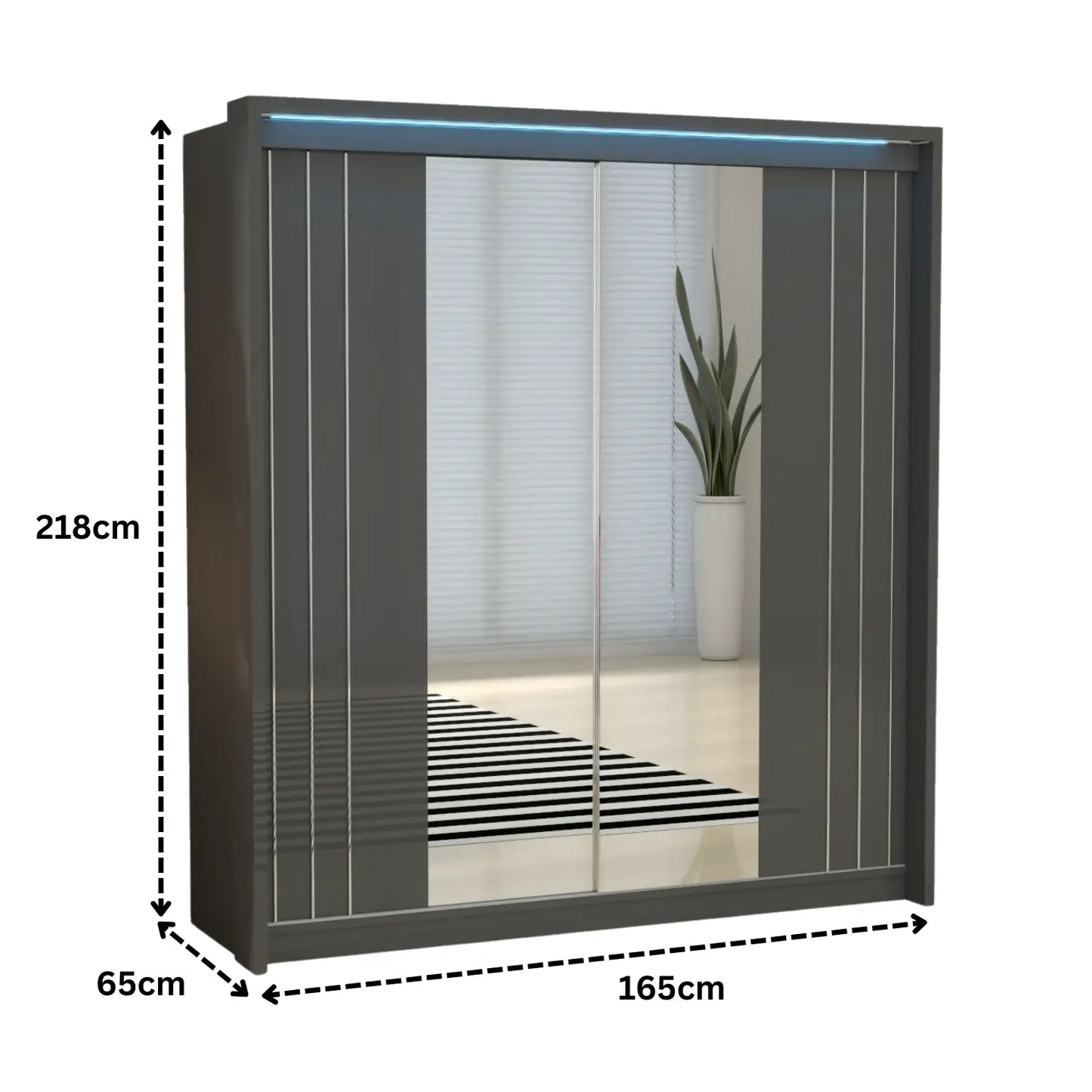 Porto 2 Doors Wardrobe | COLOR: Dark Gray | SIZE: 165cm