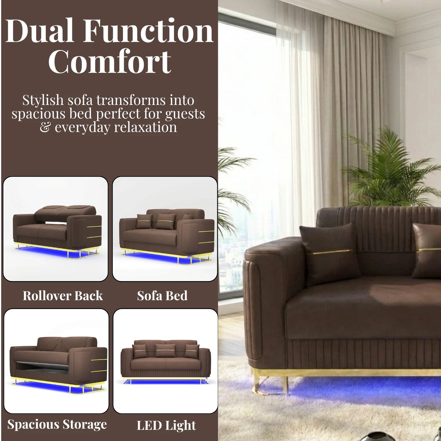 3 Seater Brown