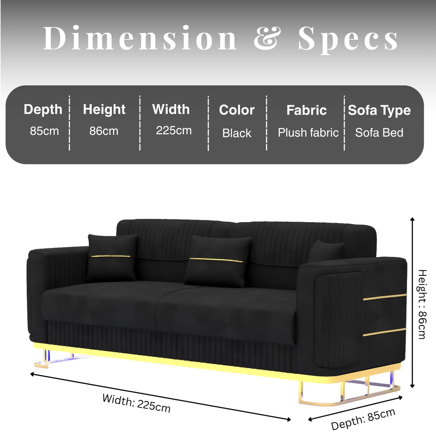 3+2 Seater Black