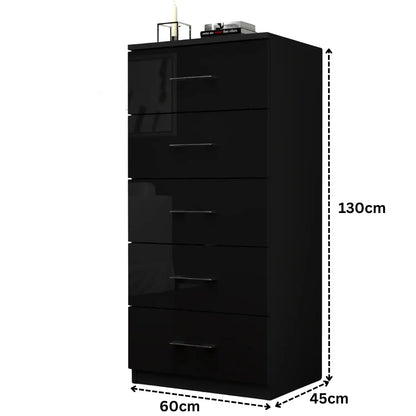 Riga 5 Drawers Chest | COLOR: Black | SIZE: 60cm , 80cm 