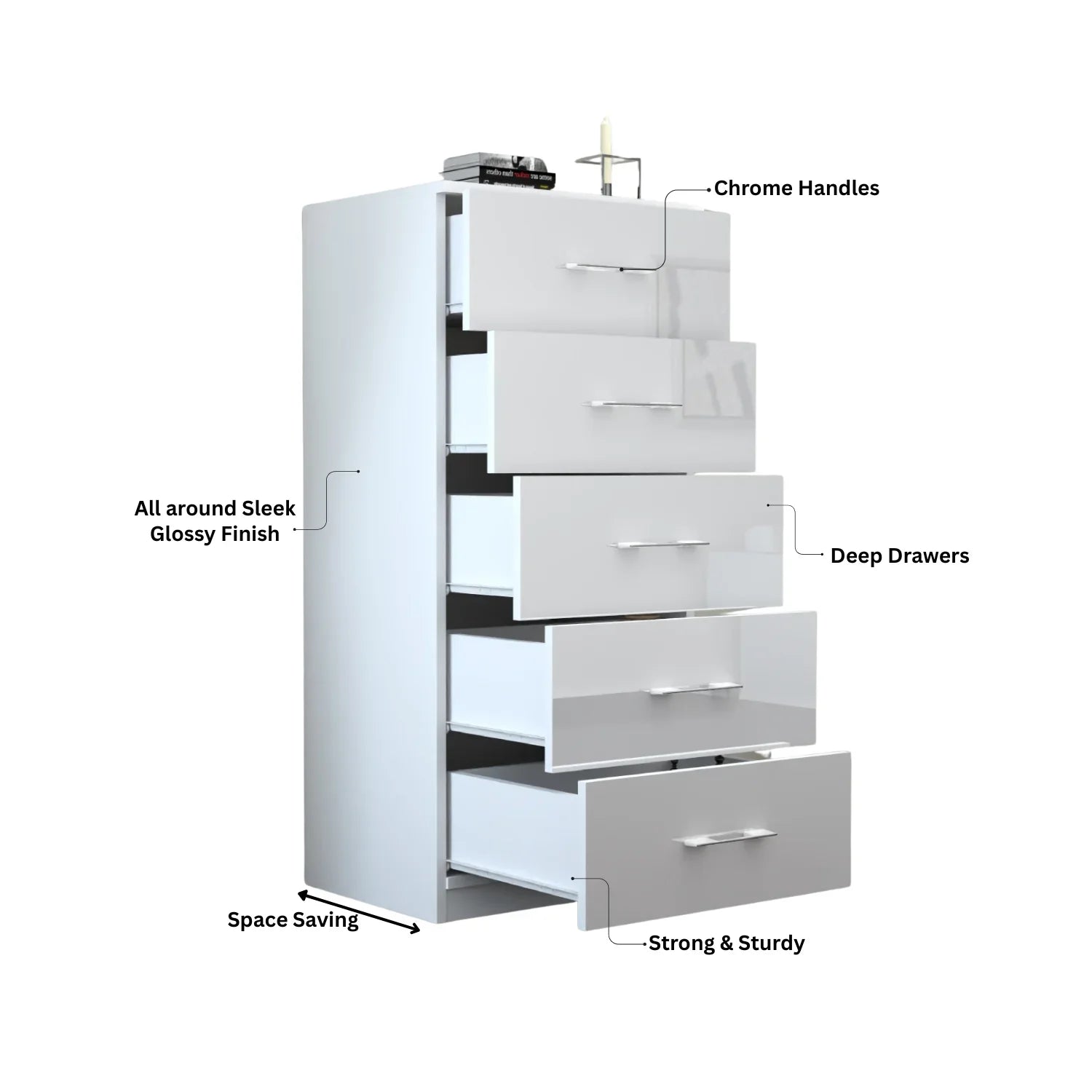 Riga 5 Drawers Chest | COLOR: White | SIZE: 60cm , 80cm 
