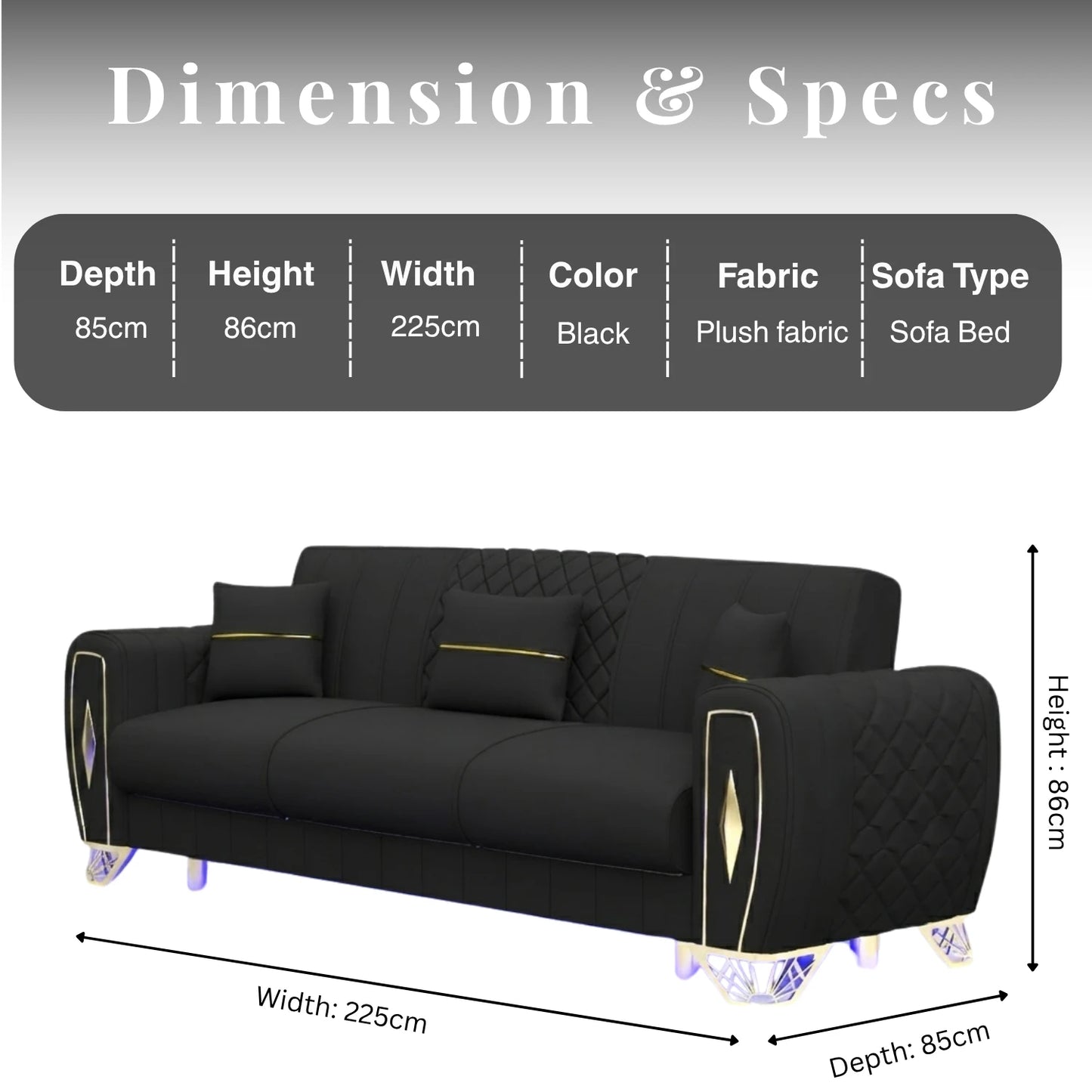 3+2 Seater Black