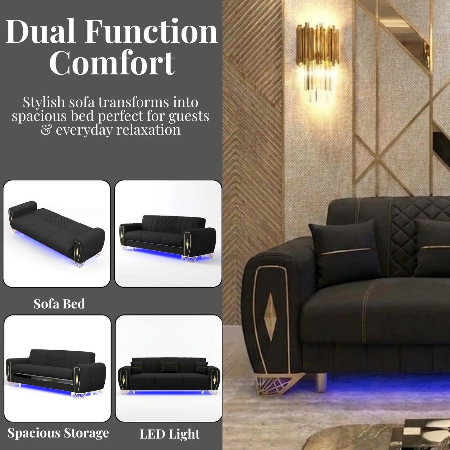 3+2 Seater Black