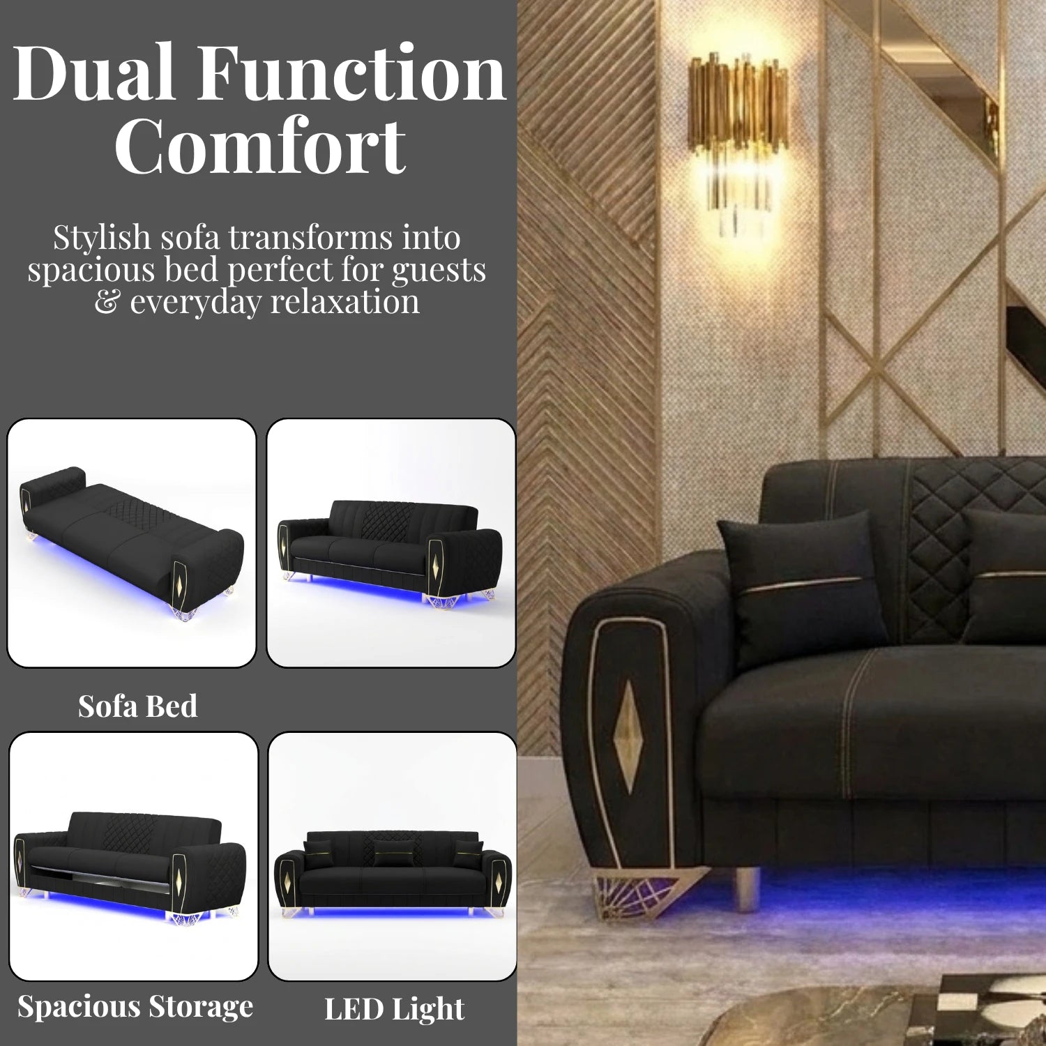 3+2 Seater Black