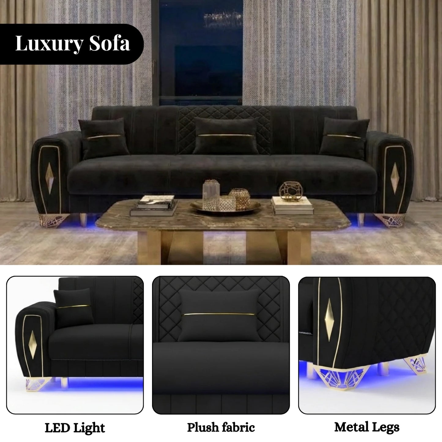 3+2 Seater Black
