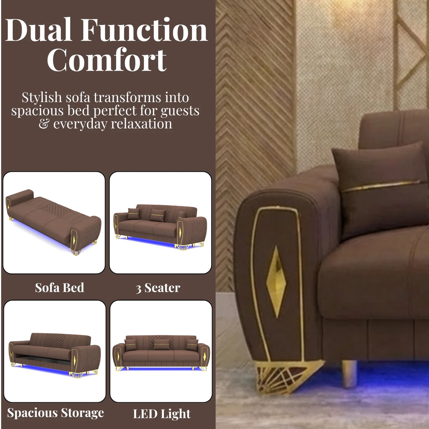 3 Seater Brown