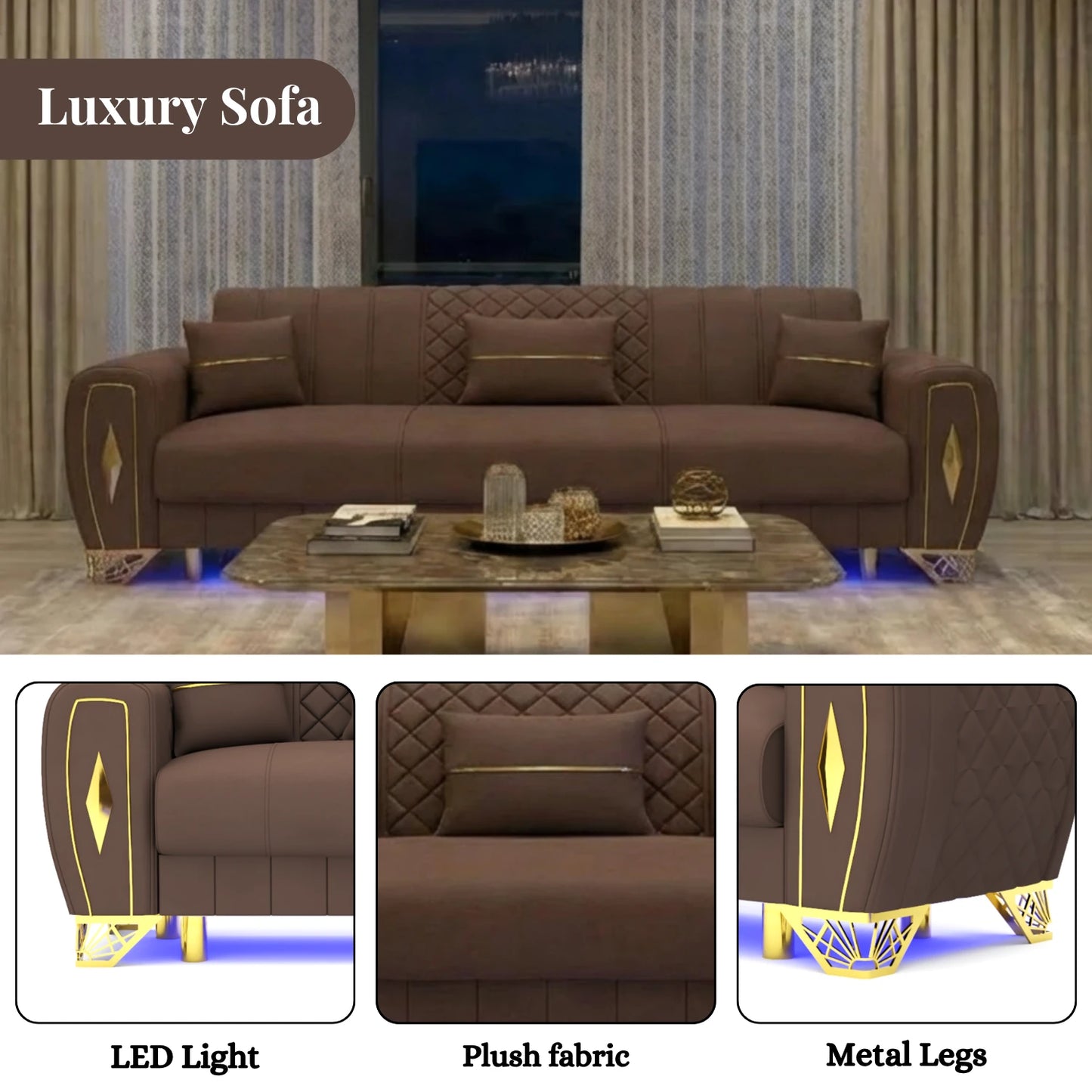 3 Seater Brown