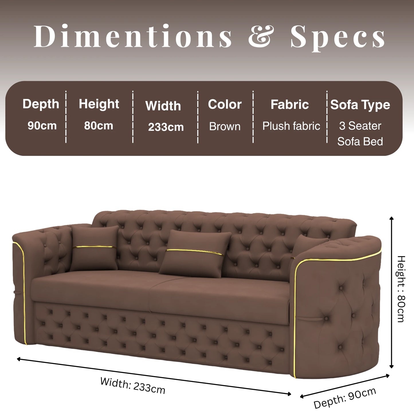 3 Seater Brown