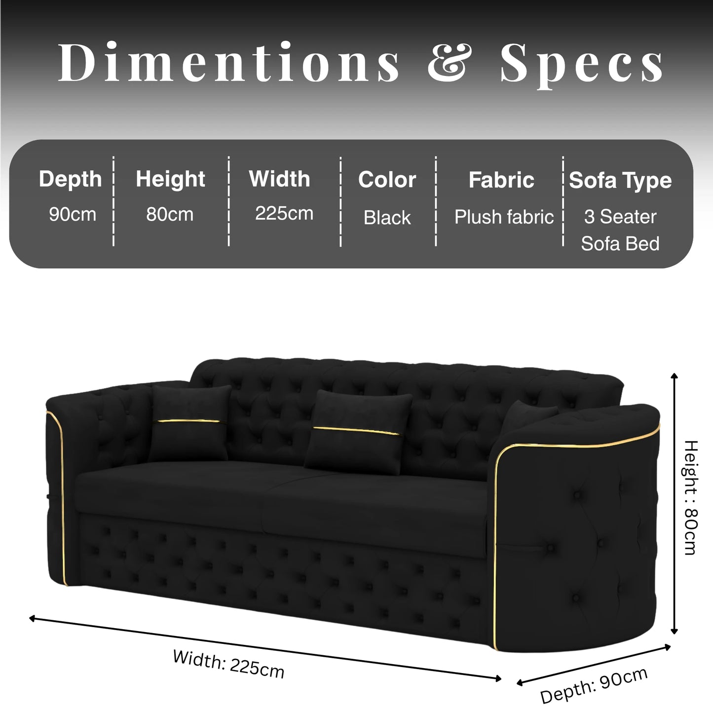 3 Seater Black